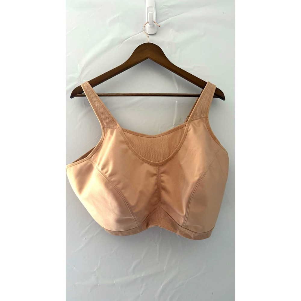 Glamorise Sport Wireless High Support Sports Bra 50DD Beige Hook & Eye Back